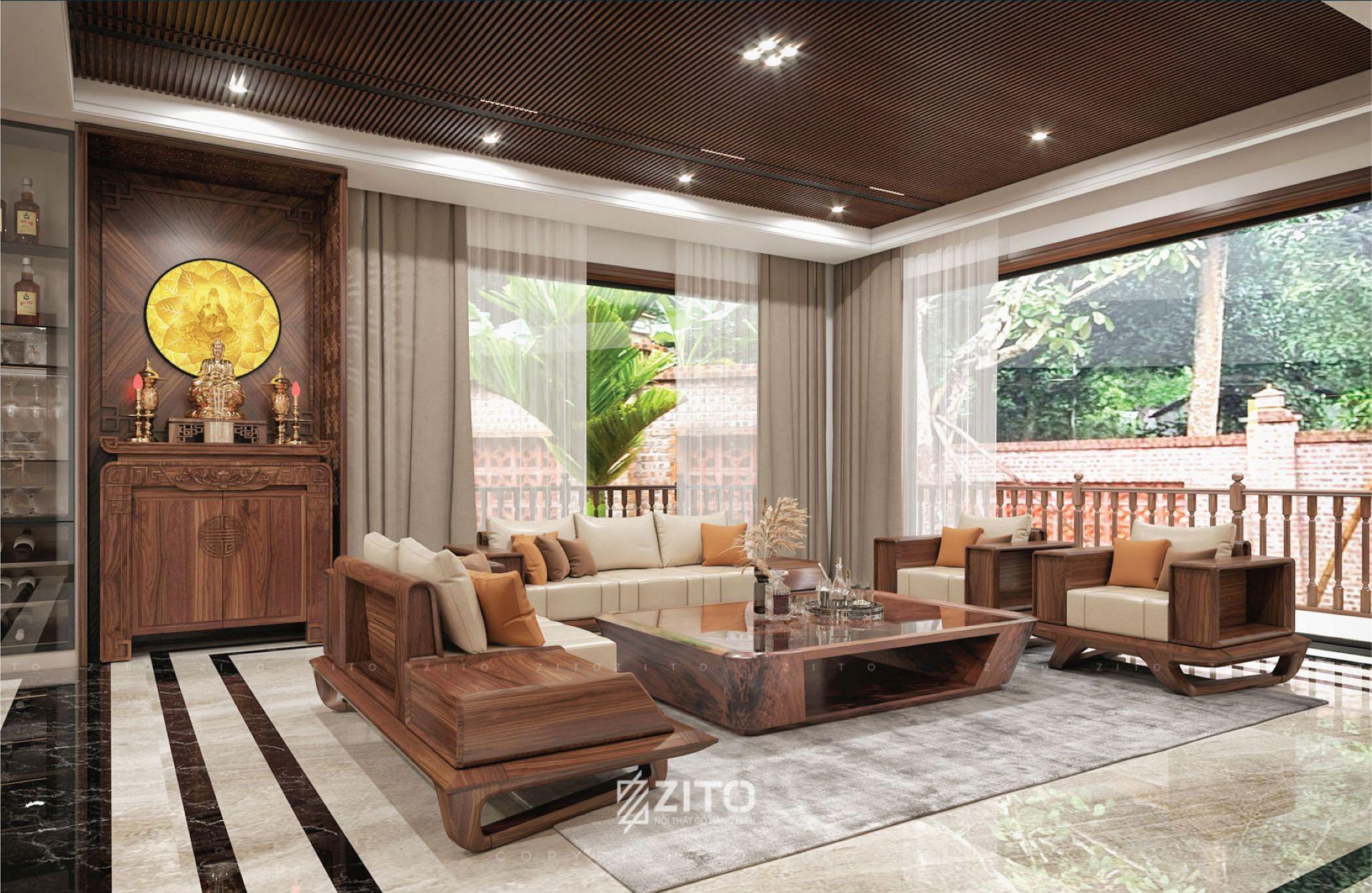 sofa gỗ óc chó nhà vườn